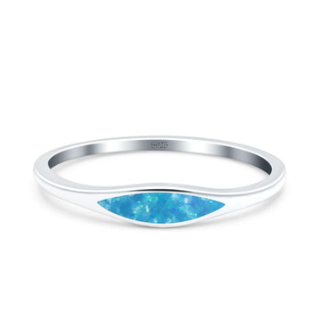 Simple Ring Band Lab Created Blue Opal 925 Sterling Silver (3.5mm)